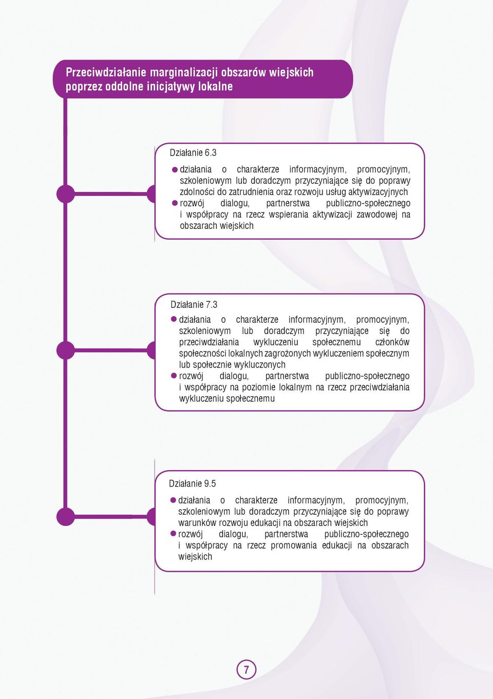 publiczno-społecznego i współpracy na rzecz wspierania aktywizacji zawodowej na obszarach wiejskich Działanie 7.