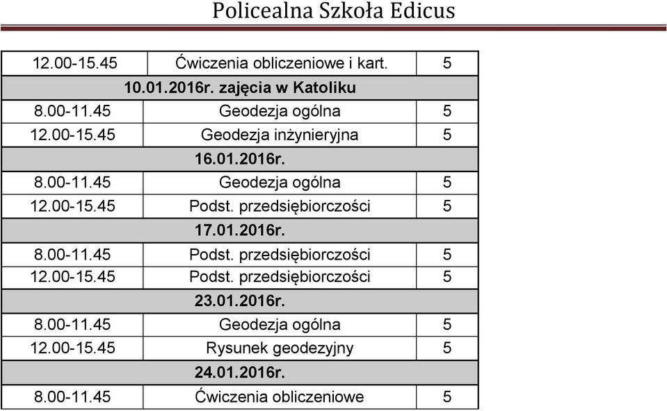 przedsiębiorczości 5 17.01.2016r. 8.00-11.45 Podst. przedsiębiorczości 5 12.00-15.45 Podst. przedsiębiorczości 5 23.