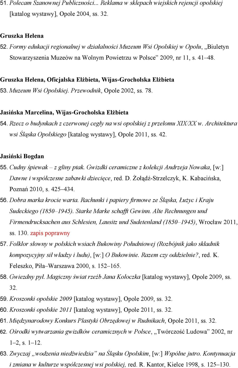 Gruszka Helena, Oficjalska Elżbieta, Wijas-Grocholska Elżbieta 53. Muzeum Wsi Opolskiej. Przewodnik, Opole 2002, ss. 78. Jasińska Marcelina, Wijas-Grocholska Elżbieta 54.