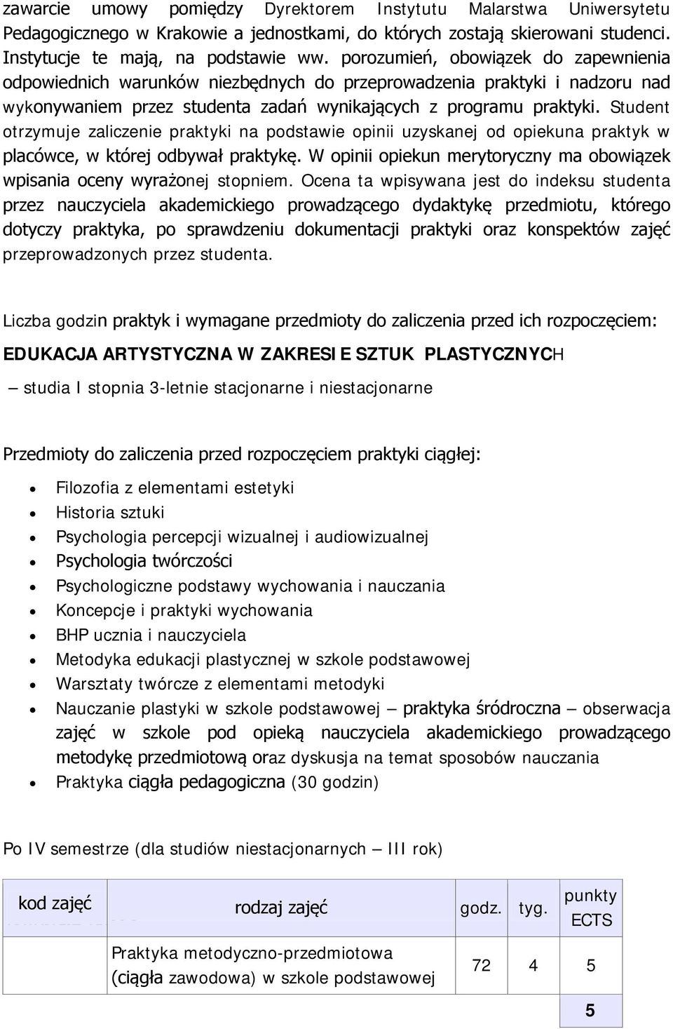 Student otrzymuje zaliczenie praktyki na podstawie opinii uzyskanej od opiekuna praktyk w placówce, w której odbywał praktykę.