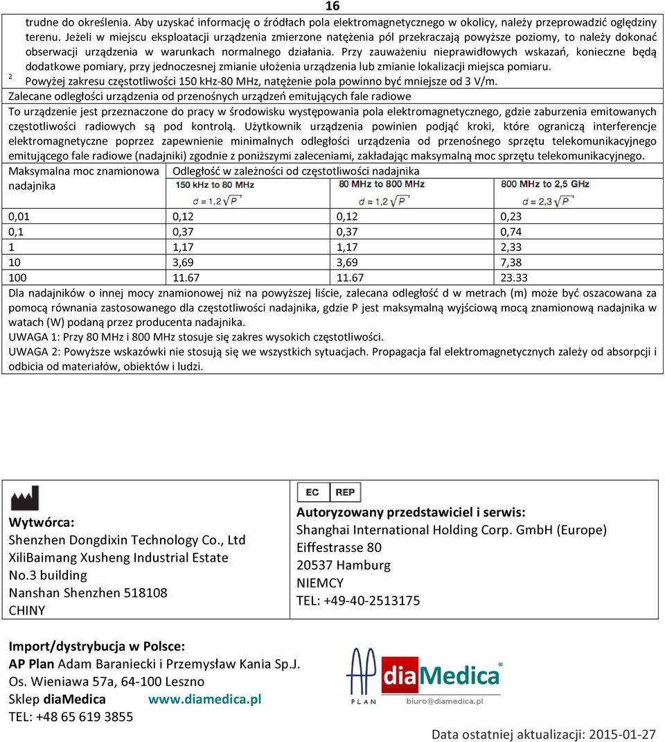 Przy zauważeniu nieprawidłowych wskazań, konieczne będą dodatkowe pomiary, przy jednoczesnej zmianie ułożenia urządzenia lub zmianie lokalizacji miejsca pomiaru.