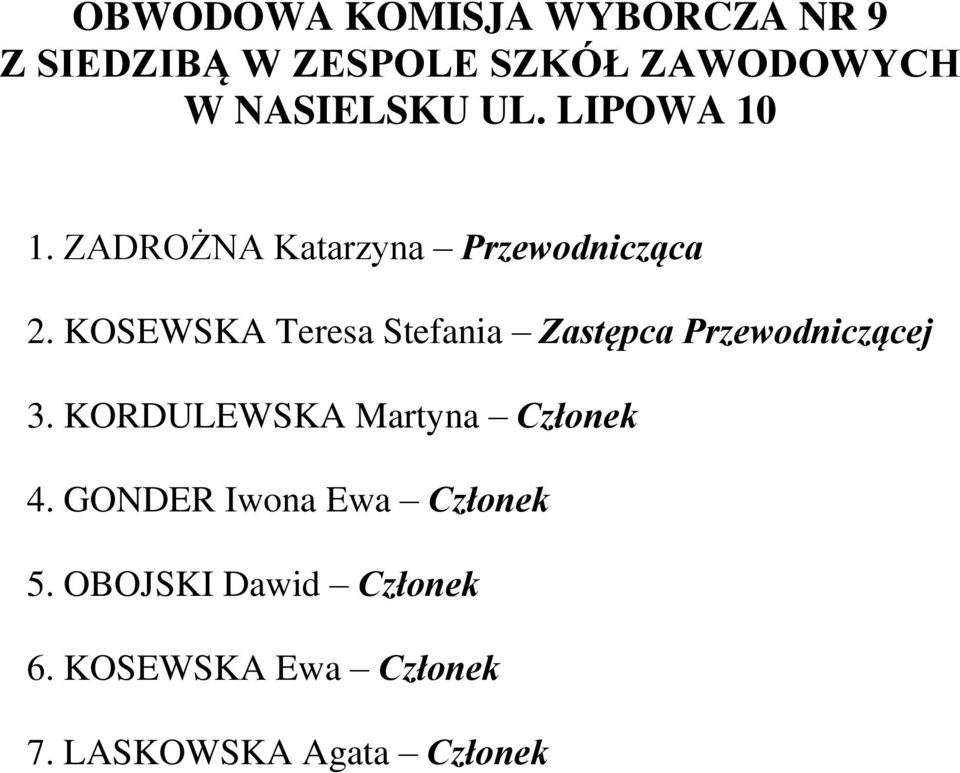 KOSEWSKA Teresa Stefania Zastępca Przewodniczącej 3.