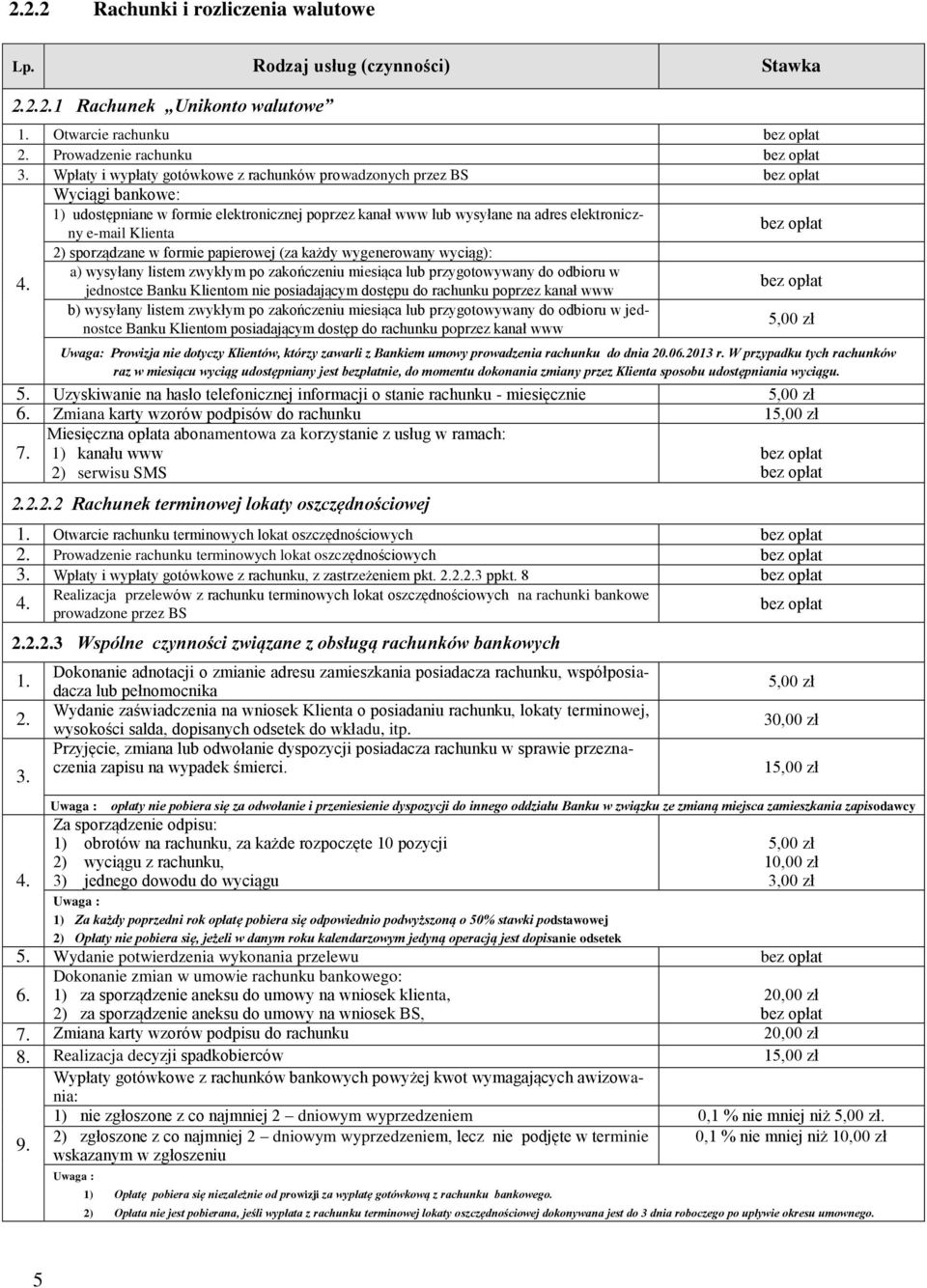 papierowej (za każdy wygenerowany wyciąg): a) wysyłany listem zwykłym po zakończeniu miesiąca lub przygotowywany do odbioru w jednostce Banku Klientom nie posiadającym dostępu do rachunku poprzez
