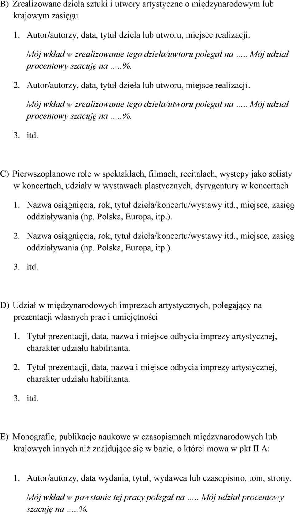 Mój wkład w zrealizowanie tego dzieła/utworu polegał na.