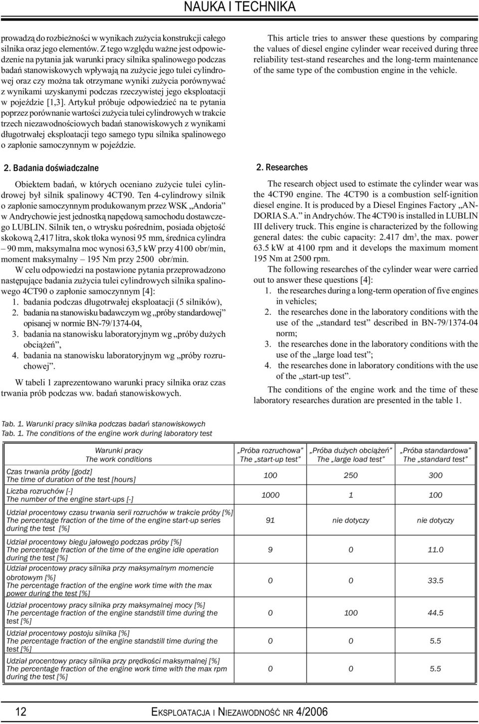 zużycia porównywać z wynikami uzyskanymi podczas rzeczywistej jego eksploatacji w pojeździe [1,3].