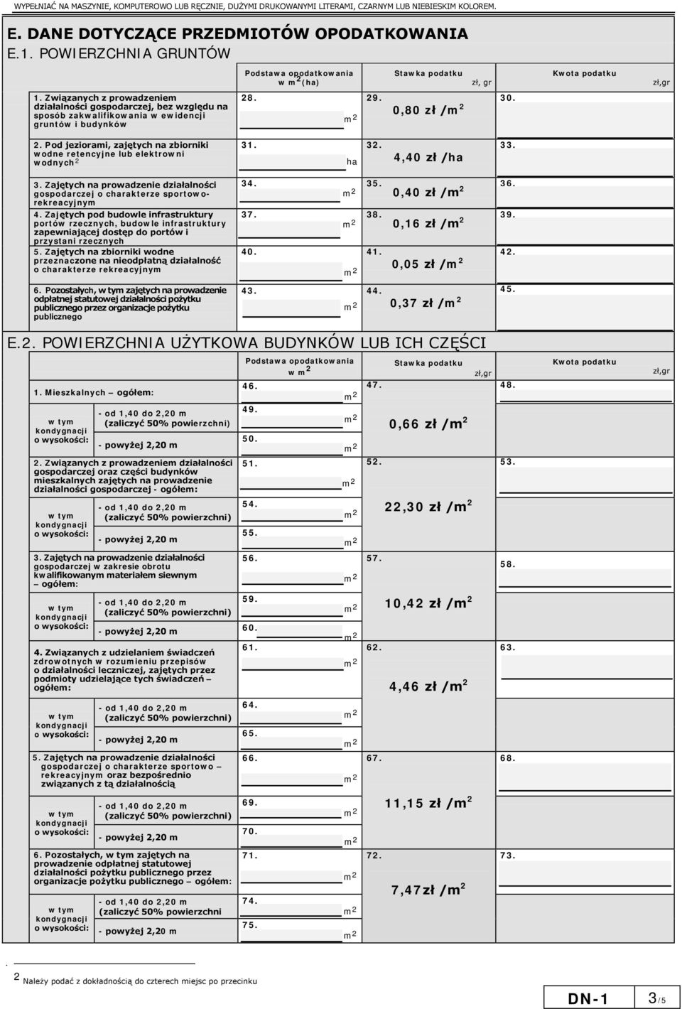 . 29. 0,80 / 30. 2. Pod jeziorami, zajętych na zbiorniki wodne retencyjne lub elektrowni wodnych 2 31. ha 32. 4,40 /ha 33. 3. Zajętych na prowadzenie działalności gospodarczej o charakterze sportoworekreacyjnym 4.