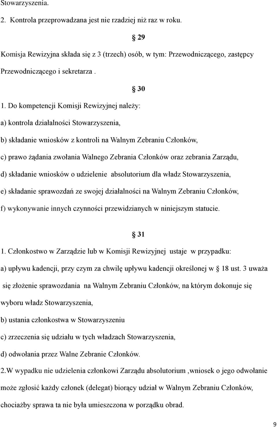 oraz zebrania Zarządu, d) składanie wniosków o udzielenie absolutorium dla władz Stowarzyszenia, e) składanie sprawozdań ze swojej działalności na Walnym Zebraniu Członków, f) wykonywanie innych