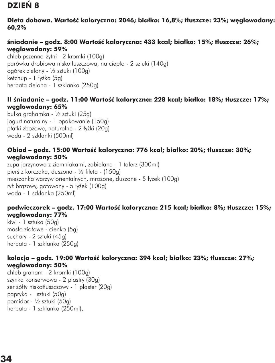 sztuki (100g) ketchup - 1 łyżka (5g) herbata zielona - 1 szklanka (250g) II śniadanie godz.