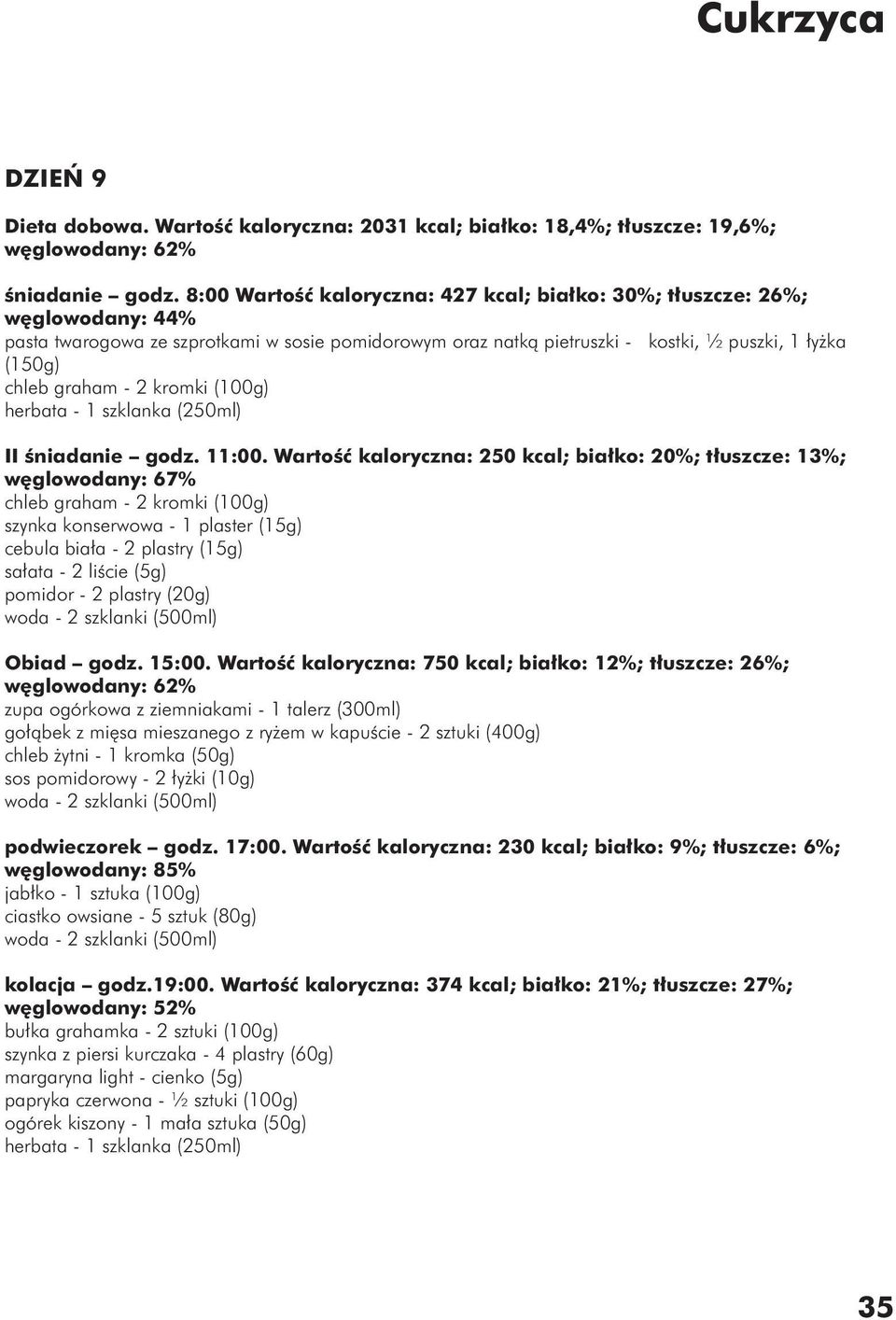 - 2 kromki (100g) II śniadanie godz. 11:00.