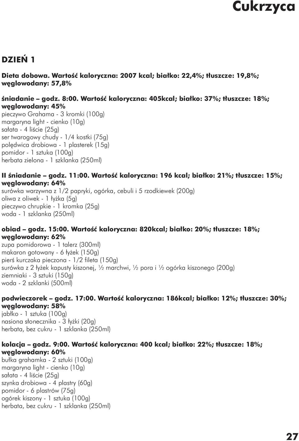 (75g) polędwica drobiowa - 1 plasterek (15g) pomidor - 1 sztuka (100g) II śniadanie godz. 11:00.