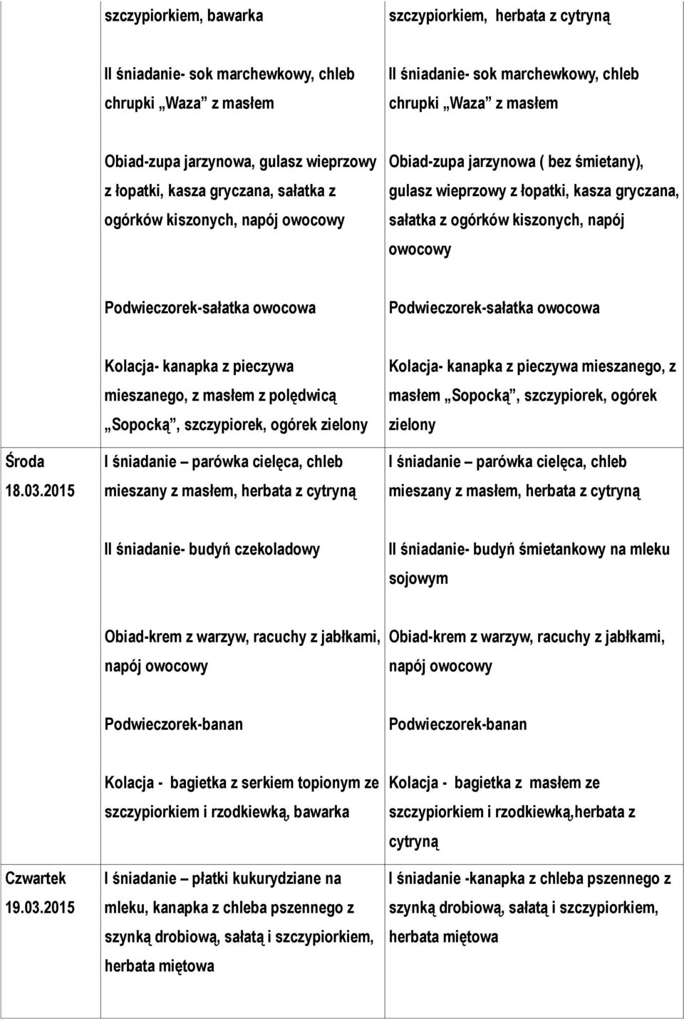 Podwieczorek-sałatka Środa 18.03.