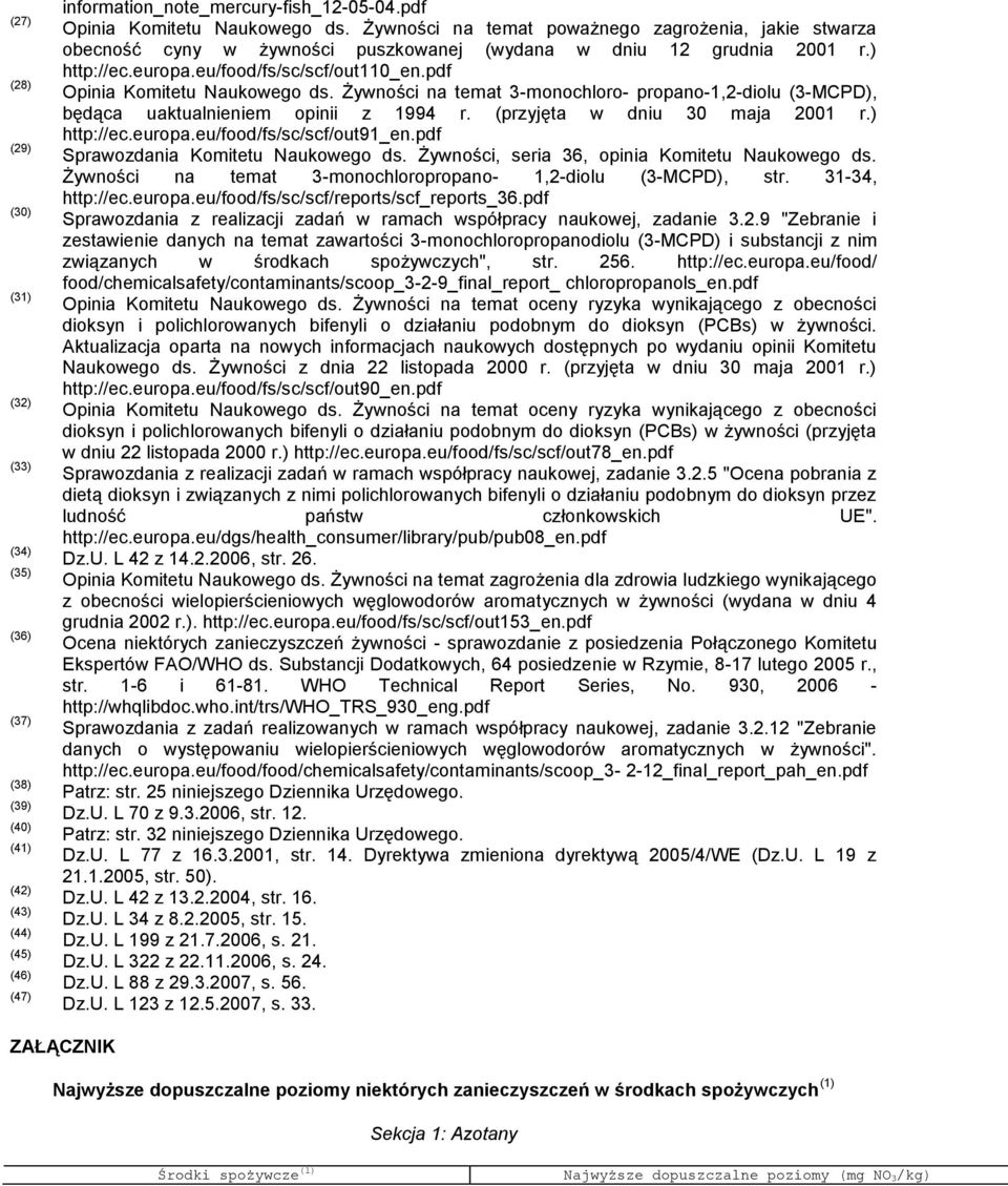 pdf Opinia Komitetu Naukowego ds. Żywności na temat 3-monochloro- propano-1,2-diolu (3-MCPD), będąca uaktualnieniem opinii z 1994 r. (przyjęta w dniu 30 maja 2001 r.) http://ec.europa.