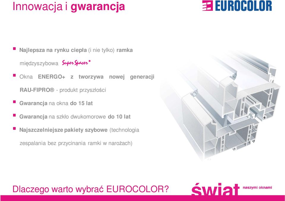 do 15 lat Gwarancja na szkło dwukomorowe do 10 lat Najszczelniejsze pakiety szybowe
