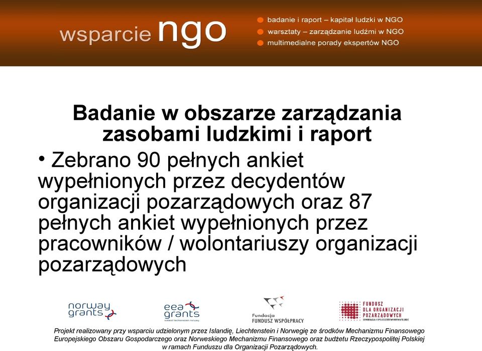 organizacji pozarządowych oraz 87 pełnych ankiet