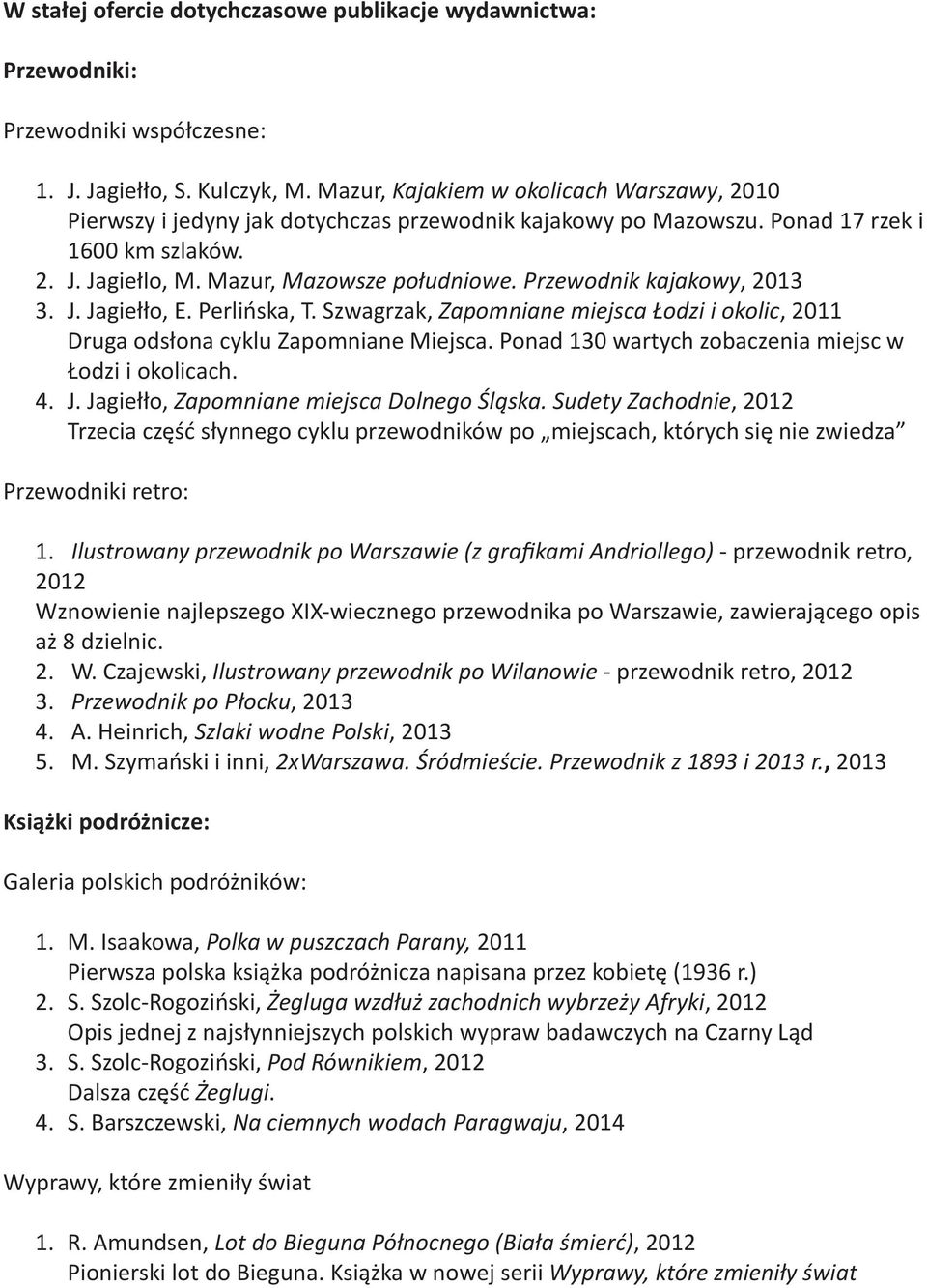 Przewodnik kajakowy, 2013 3. J. Jagiełło, E. Perlińska, T. Szwagrzak, Zapomniane miejsca Łodzi i okolic, 2011 Druga odsłona cyklu Zapomniane Miejsca.