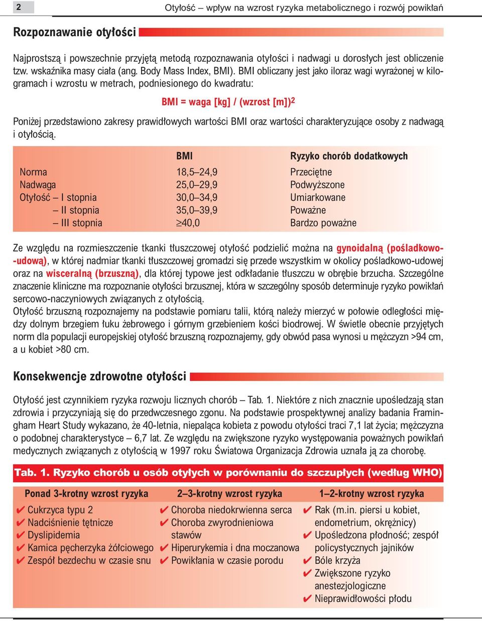 BMI obliczany jest jako iloraz wagi wyra onej w kilogramach i wzrostu w metrach, podniesionego do kwadratu: BMI = waga [kg] / (wzrost [m]) 2 Poni ej przedstawiono zakresy prawid owych wartoêci BMI