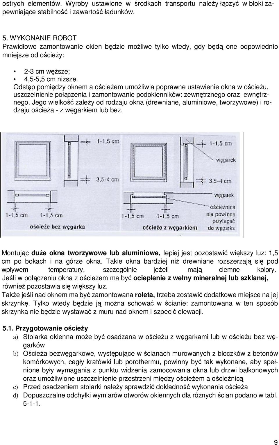 Odst p pomi dzy oknem a o cie em umo liwia poprawne ustawienie okna w o cie u, uszczelnienie po czenia i zamontowanie podokienników: zewn trznego oraz ewn trznego.