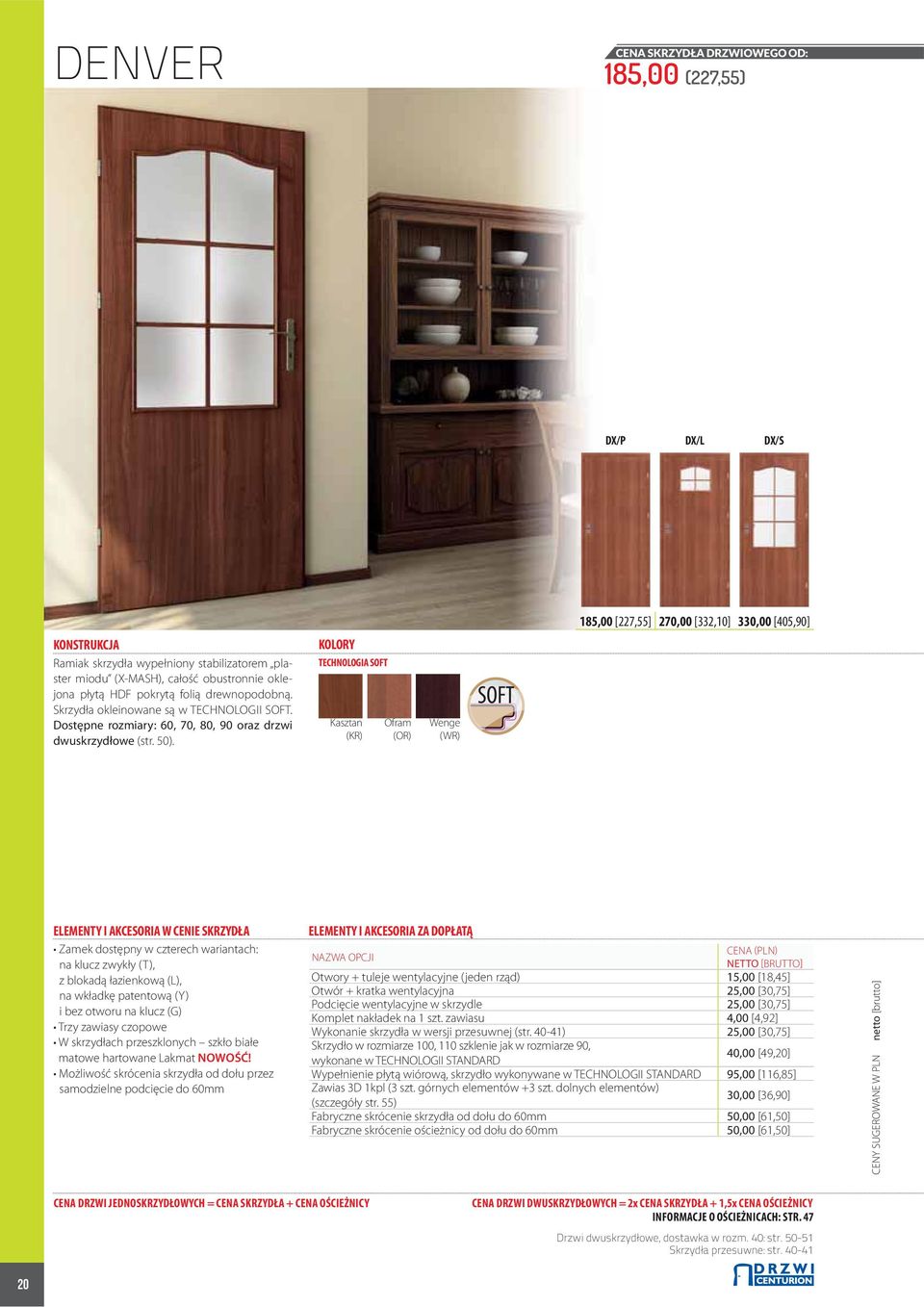 KOLORY TECHNOLOGIA SOFT Kasztan (KR) Ofram (OR) Wenge (WR) 185,00 [227,55] 270,00 [332,10] 330,00 [405,90] ELEMENTY I AKCESORIA W CENIE SKRZYDŁA na klucz zwykły (T), z blokadą łazienkową (L), na