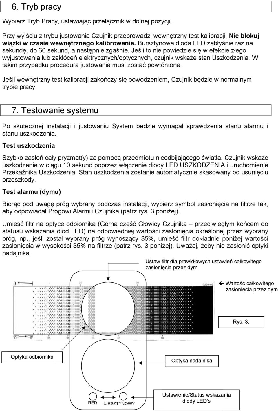 Jeśli to nie powiedzie się w efekcie złego wyjustowania lub zakłóceń elektrycznych/optycznych, czujnik wskaże stan Uszkodzenia. W takim przypadku procedura justowania musi zostać powtórzona.