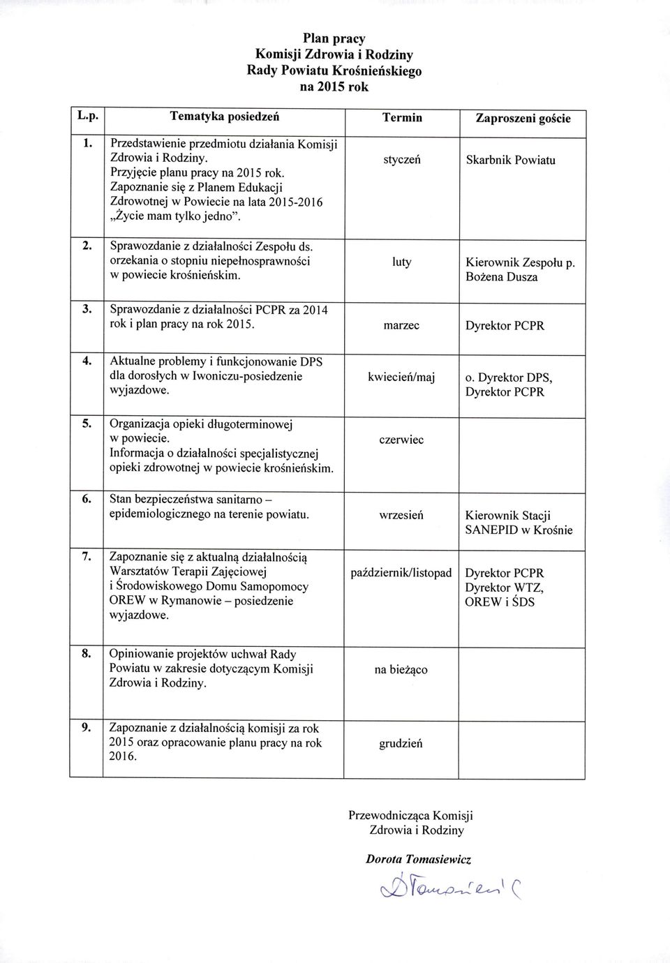 orzekania o stopniu niepełnosprawności luty w powiecie krośnieńskim. Sprawozdanie z działalno ś ci PCPR za 2014 rok i plan pracy na rok 2015.