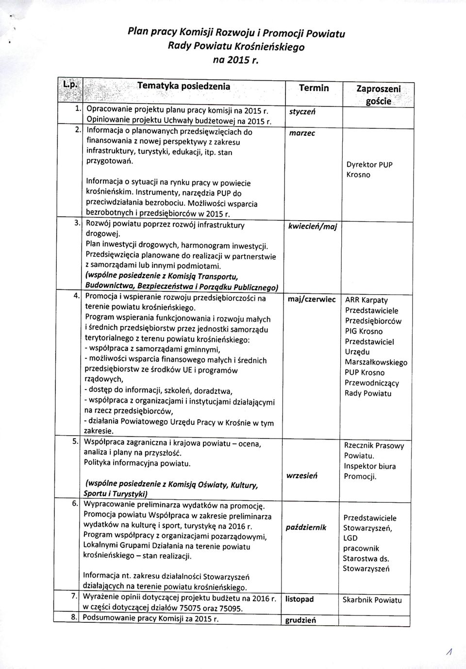 stan przygotowań. Informacja o sytuacji na rynku pracy w powiecie krośnieńskim. Instrumenty, narzędzia PUP do przeciwdziałania bezrobociu. Możliwości wsparcia bezrobotnych i przedsiębiorców w 2015 r.