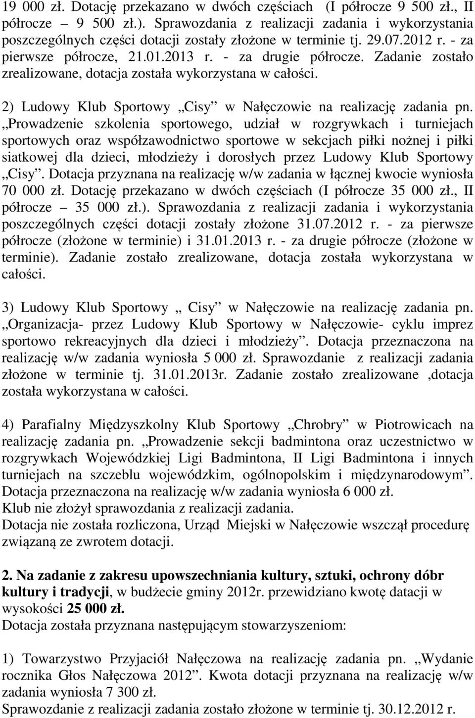 2) Ludowy Klub Sportowy Cisy w Nałęczowie na realizację zadania pn.