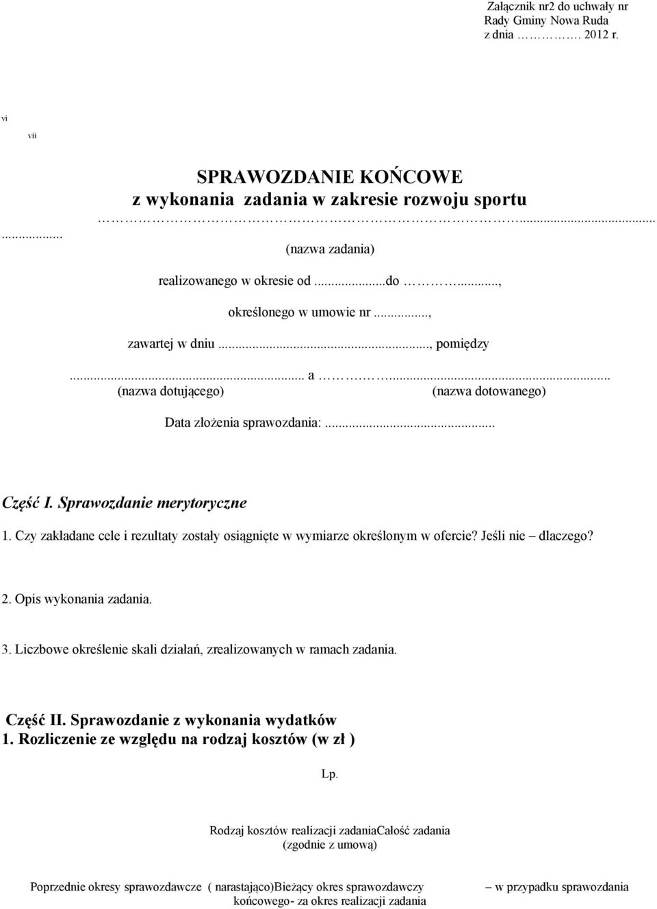 Czy zakładane cele i rezultaty zostały osiągnięte w wymiarze określonym w ofercie? Jeśli nie dlaczego? 2. Opis wykonania zadania. 3. Liczbowe określenie skali działań, zrealizowanych w ramach zadania.