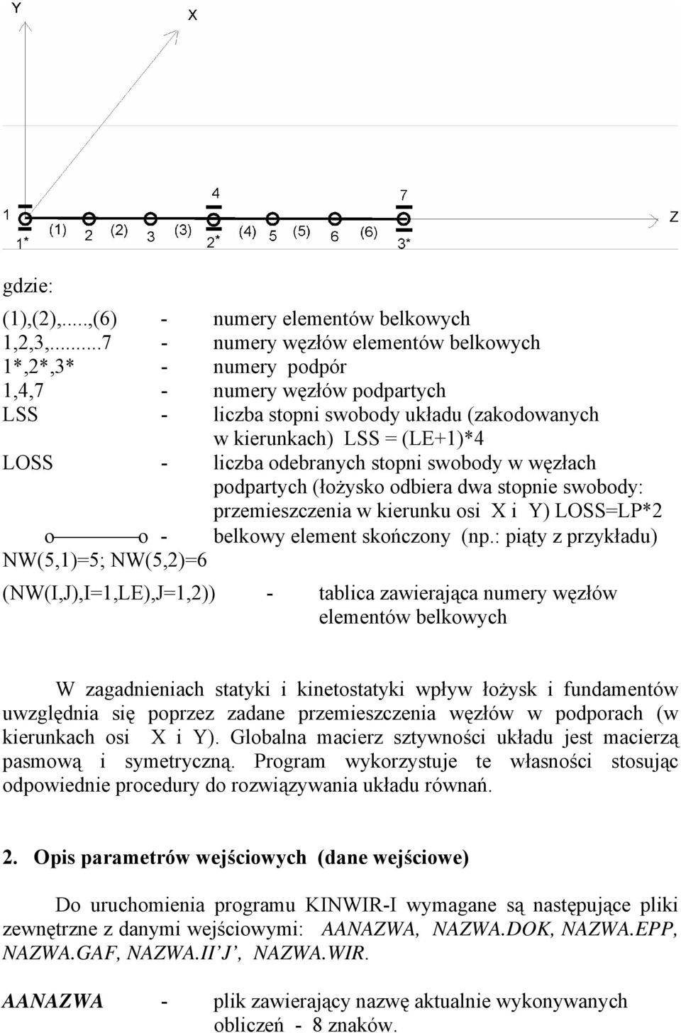 odebranych stopni swobody w węzłach podpartych (łożysko odbiera dwa stopnie swobody: przemieszczenia w kierunku osi X i Y) LOSS=LP*2 o o - belkowy element skończony (np.