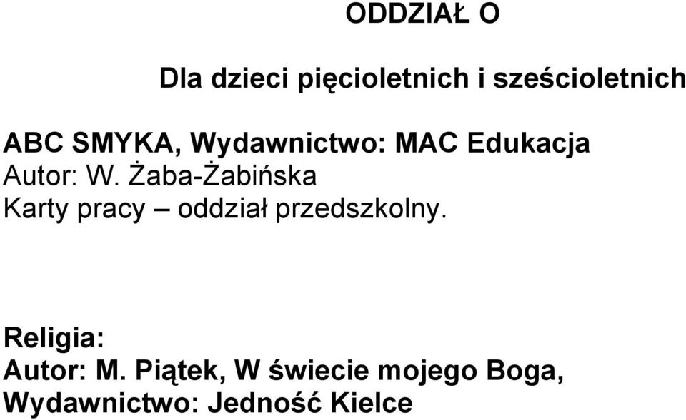 Żaba-Żabińska Karty pracy oddział przedszkolny.