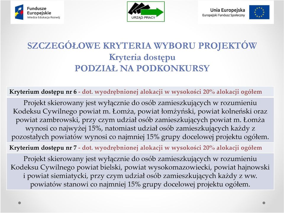 Łomża, powiat łomżyński, powiat kolneński oraz powiat zambrowski, przy czym udział osób zamieszkujących powiat m.