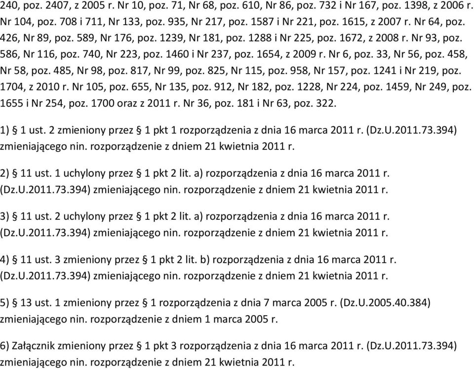 33, Nr 56, poz. 458, Nr 58, poz. 485, Nr 98, poz. 817, Nr 99, poz. 825, Nr 115, poz. 958, Nr 157, poz. 1241 i Nr 219, poz. 1704, z 2010 r. Nr 105, poz. 655, Nr 135, poz. 912, Nr 182, poz.