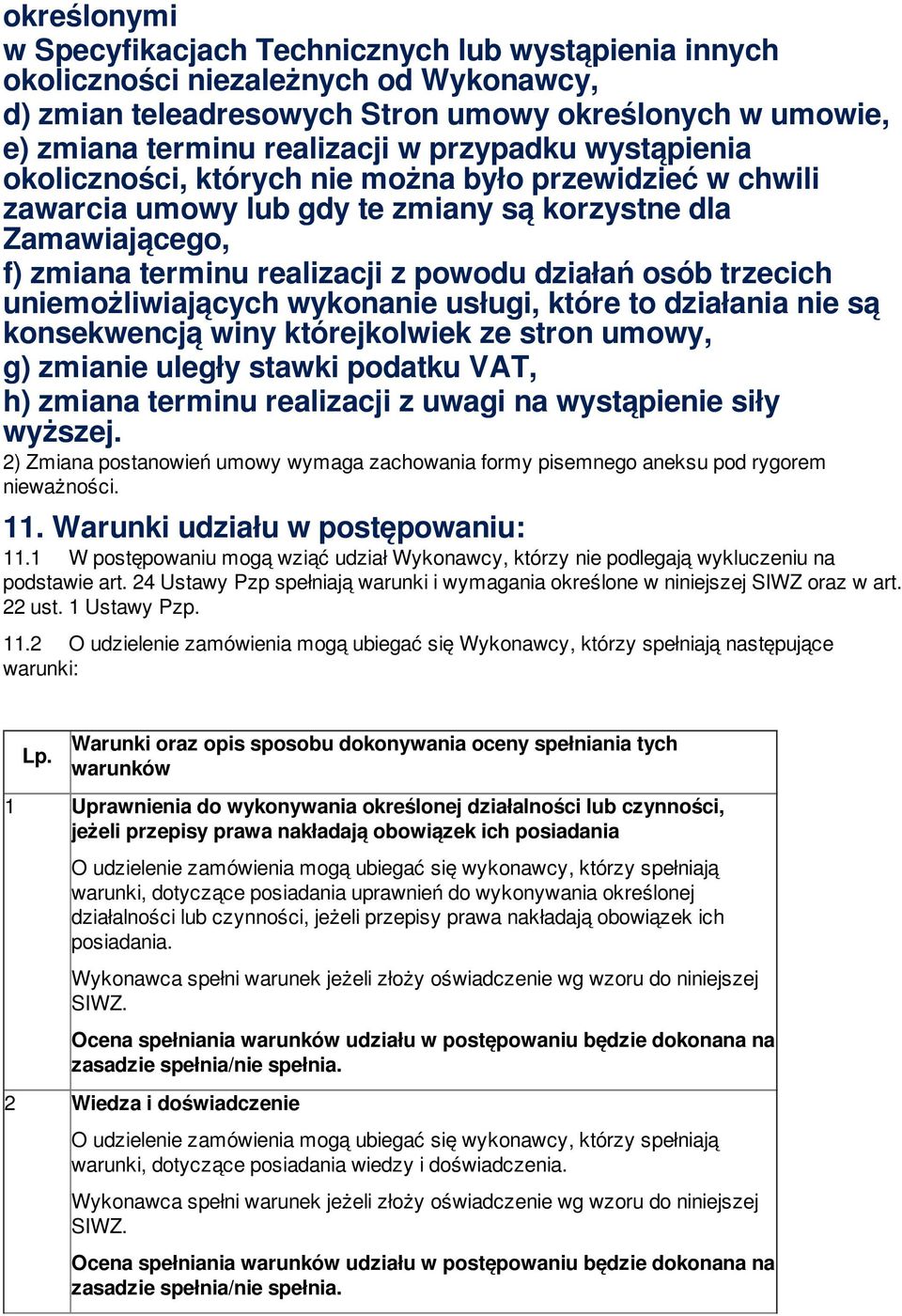 trzecich uniemożliwiających wykonanie usługi, które to działania nie są konsekwencją winy którejkolwiek ze stron umowy, g) zmianie uległy stawki podatku VAT, h) zmiana terminu realizacji z uwagi na