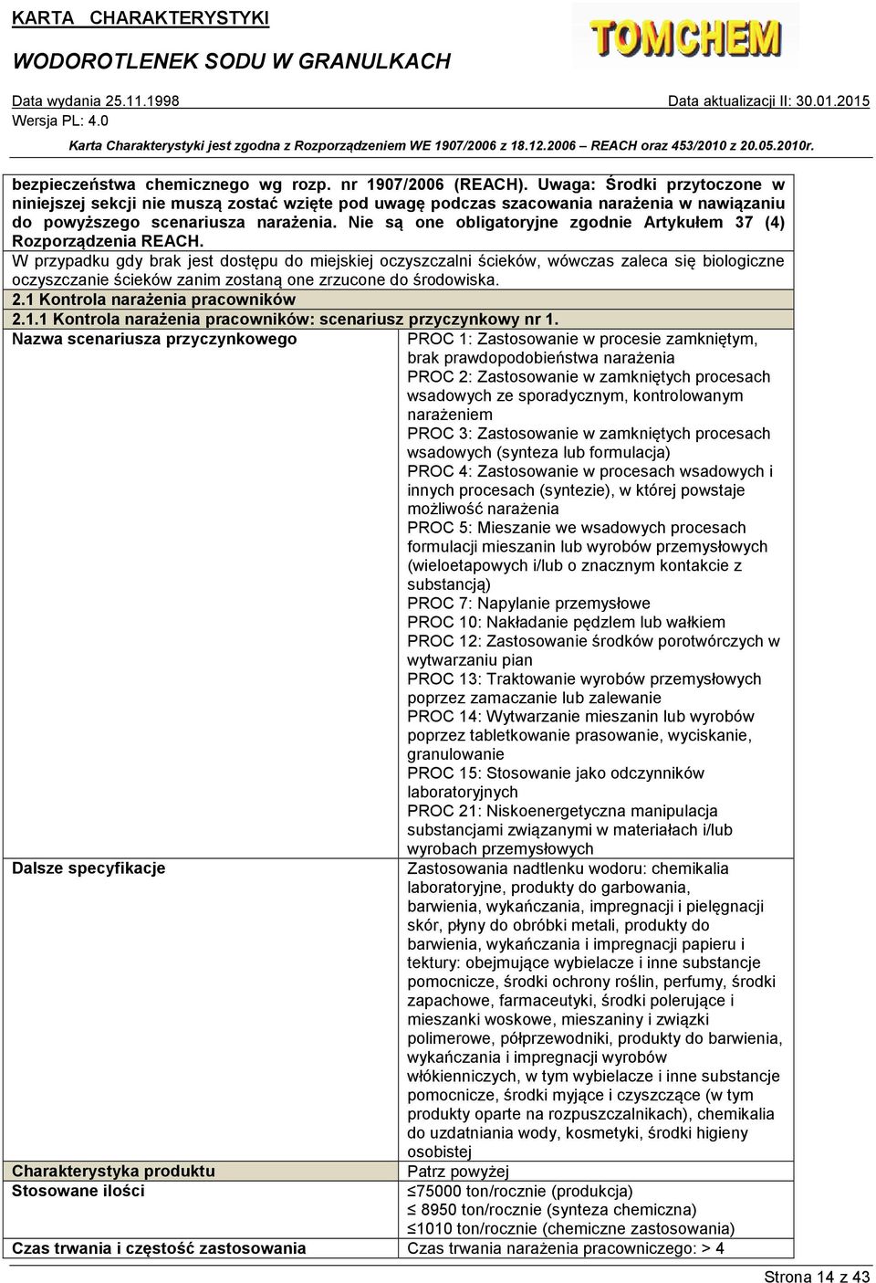 Nie są one obligatoryjne zgodnie Artykułem 37 (4) Rozporządzenia REACH.