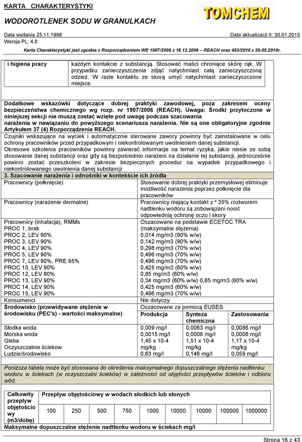 nr 1907/2006 (REACH). Uwaga: Środki przytoczone w niniejszej sekcji nie muszą zostać wzięte pod uwagę podczas szacowania narażenia w nawiązaniu do powyższego scenariusza narażenia.