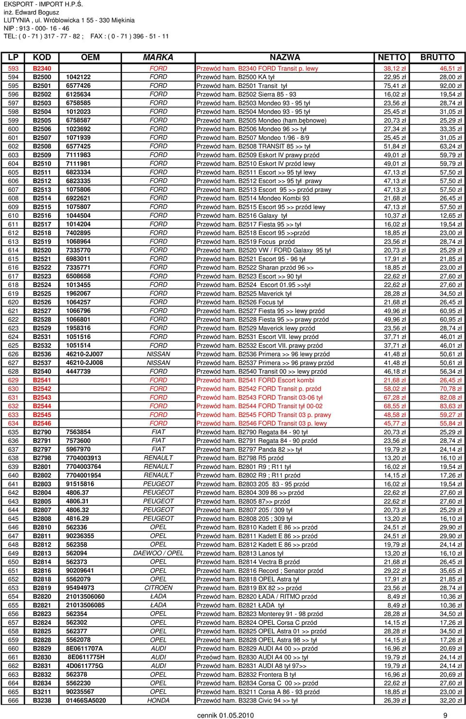 B2503 Mondeo 93-95 tył 23,56 zł 28,74 zł 598 B2504 1012023 FORD Przewód ham. B2504 Mondeo 93-95 tył 25,45 zł 31,05 zł 599 B2505 6758587 FORD Przewód ham. B2505 Mondeo (ham.