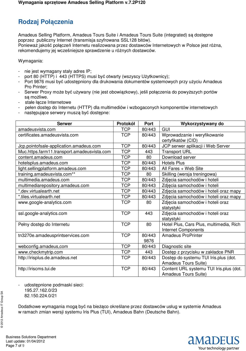 Wymagania: - nie jest wymagany stały adres IP; - port 80 (HTTP) i 443 (HTTPS) musi być otwarty (wszyscy Użytkownicy); - Port 9876 musi być udostępniony dla drukowania dokumentów systemowych przy