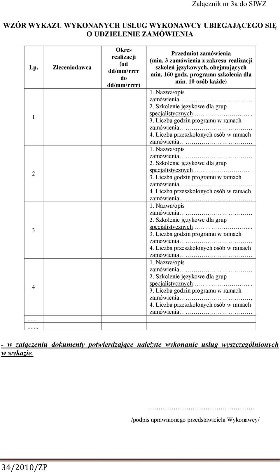 3 zamówienia z zakresu realizacji szkoleń językowych, obejmujących min. 160 godz. programu szkolenia dla min.