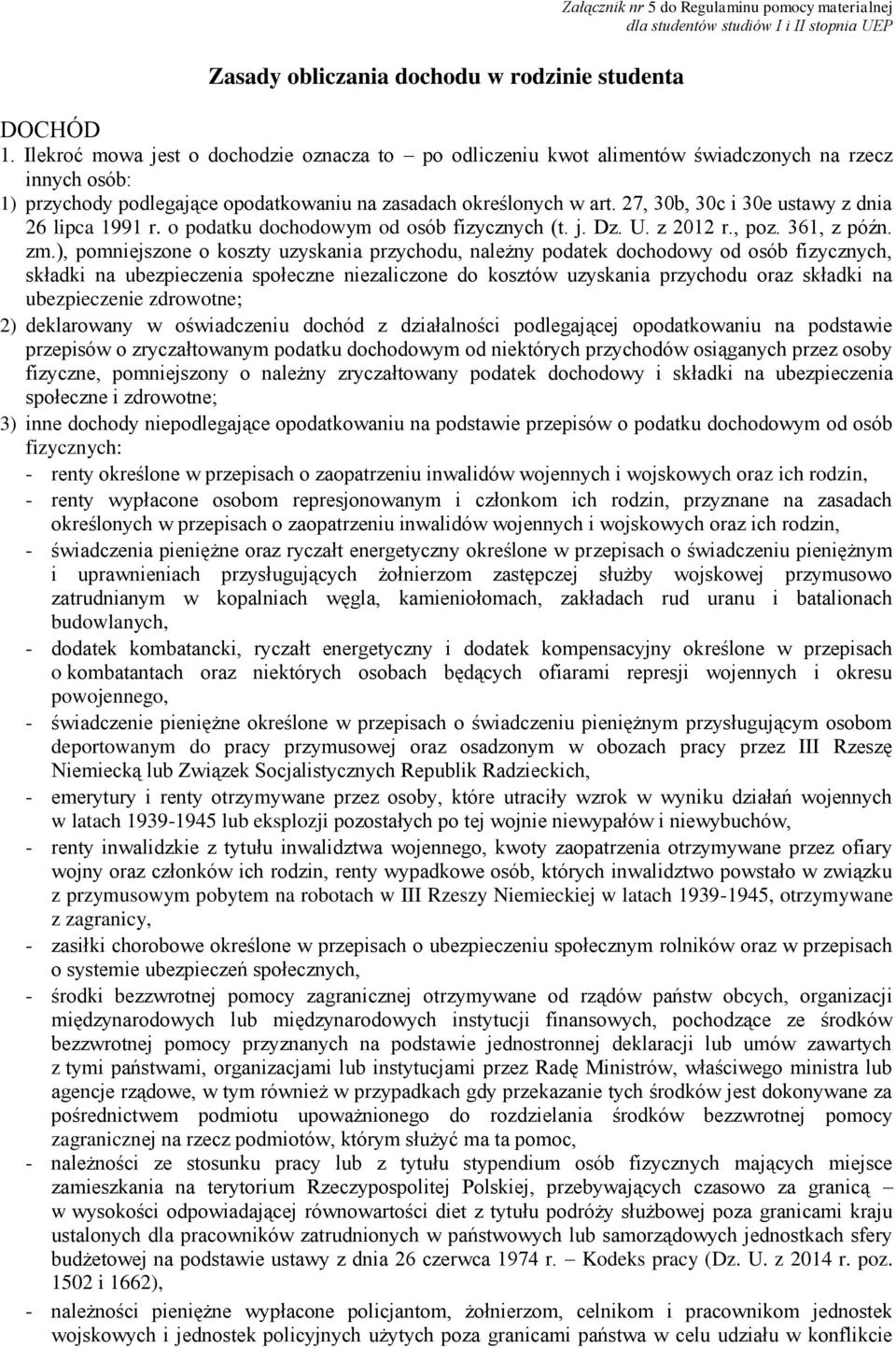 27, 30b, 30c i 30e ustawy z dnia 26 lipca 1991 r. o podatku dochodowym od osób fizycznych (t. j. Dz. U. z 2012 r., poz. 361, z późn. zm.