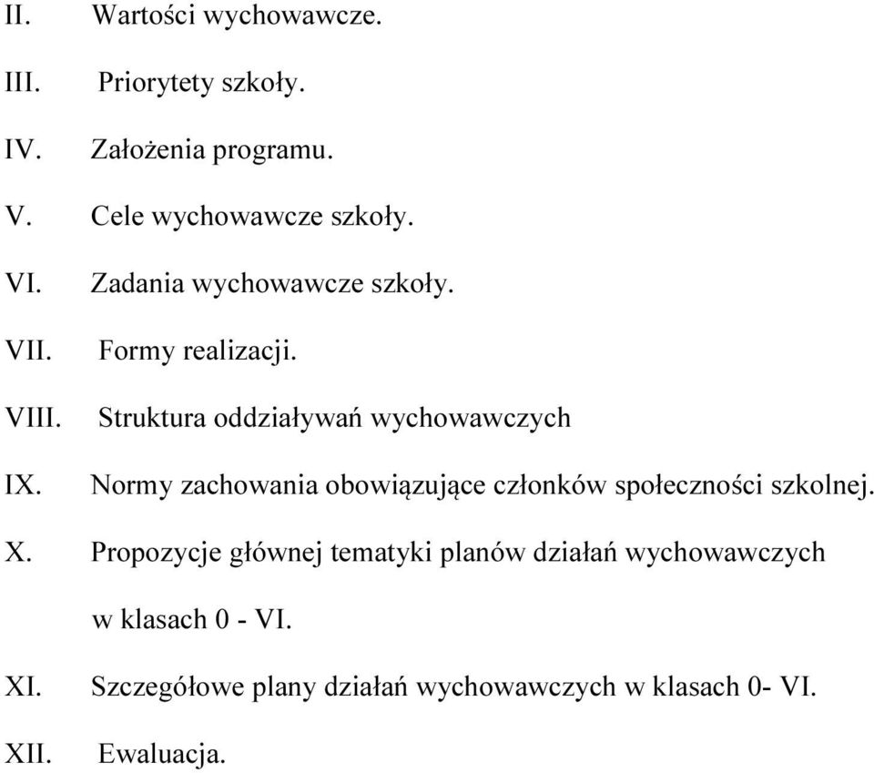 Struktura oddziaływań wychowawczych Normy zachowania obowiązujące członków społeczności szkolnej. X.