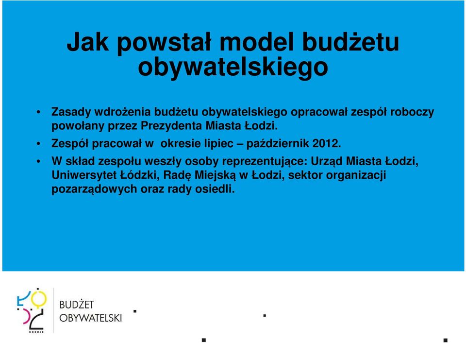 Zespół pracował w okresie lipiec październik 2012.