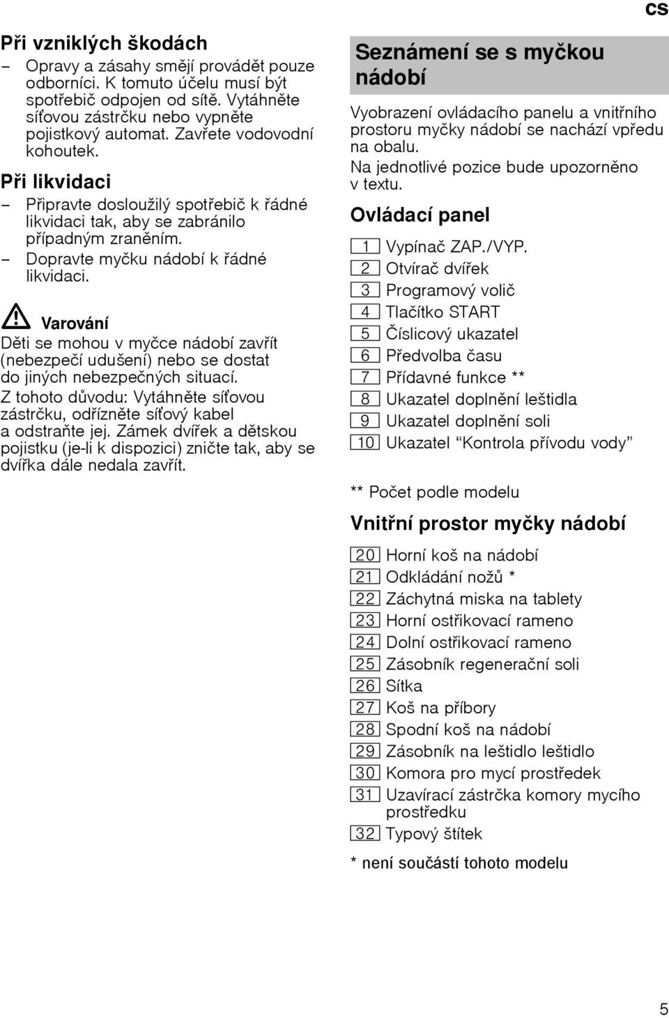 =V a r o v б n н Dti se mohou v myиce nбdobн zavнt (nebezpeин uduљenн) nebo se dostat do jinэch nebezpeиnэch situacн. Z tohoto dvodu: Vytбhnte sнovou zбstrиku, odнznte sнovэ kabel a odstrate jej.