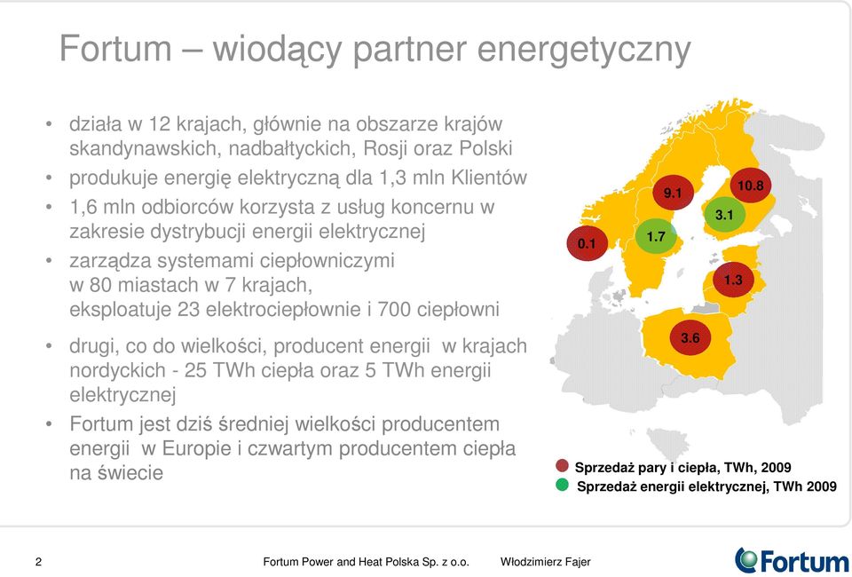 elektrociepłownie i 700 ciepłowni drugi, co do wielkości, producent energii w krajach nordyckich - 25 TWh ciepła oraz 5 TWh energii elektrycznej Fortum jest dziś średniej