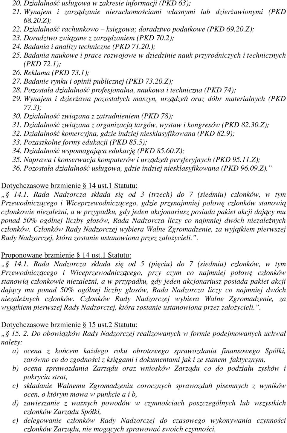 Badania naukowe i prace rozwojowe w dziedzinie nauk przyrodniczych i technicznych (PKD 72.1); 26. Reklama (PKD 73.1); 27. Badanie rynku i opinii publicznej (PKD 73.20.Z); 28.