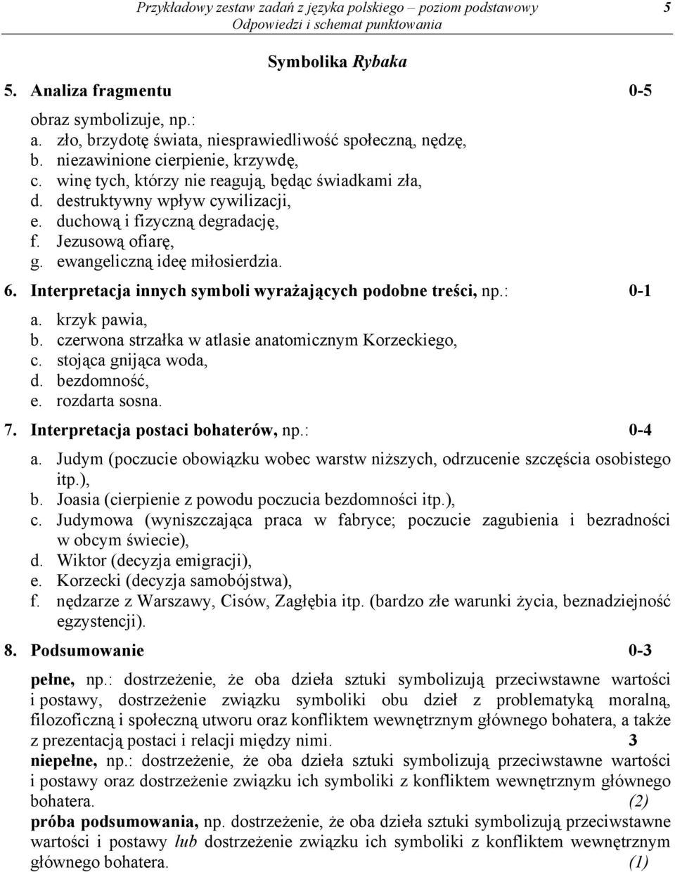ewangeliczną ideę miłosierdzia. 6. Interpretacja innych symboli wyrażających podobne treści, np.: 0-1 a. krzyk pawia, b. czerwona strzałka w atlasie anatomicznym Korzeckiego, c.