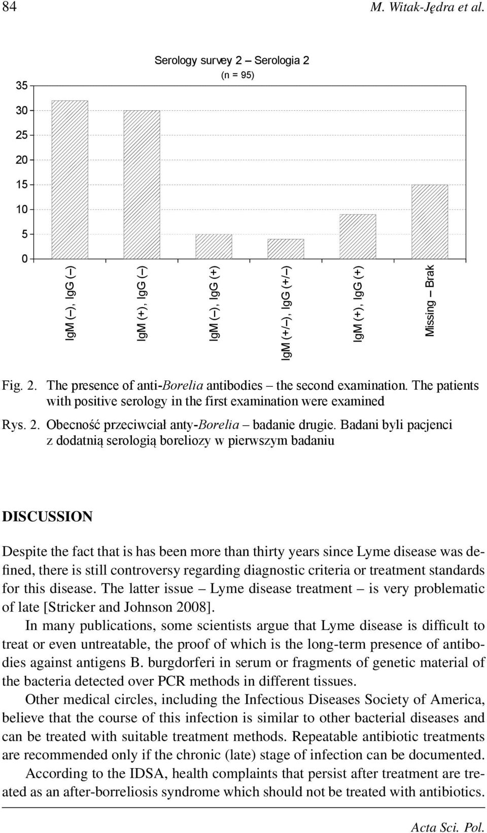 Badani byli pacjenci z dodatnią serologią boreliozy w pierwszym badaniu DISCUSSION Despite the fact that is has been more than thirty years since Lyme disease was defined, there is still controversy