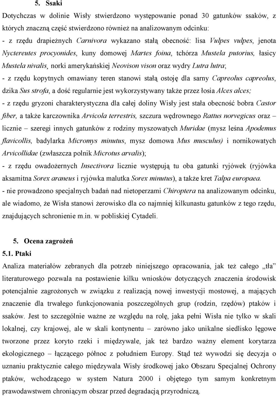 lutra; - z rzędu kopytnych omawiany teren stanowi stałą ostoję dla sarny Capreolus capreolus, dzika Sus strofa, a dość regularnie jest wykorzystywany takŝe przez łosia Alces alces; - z rzędu gryzoni