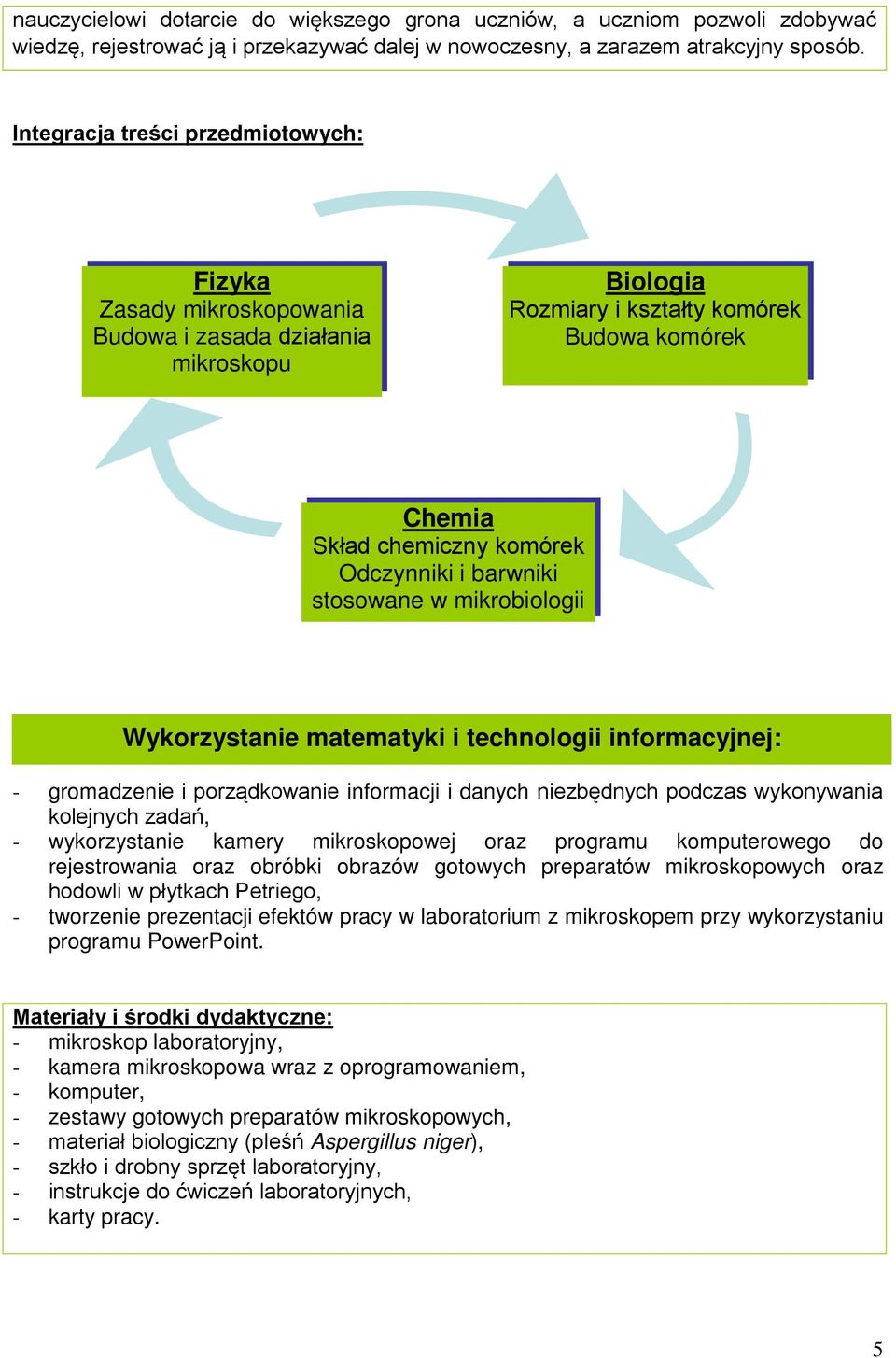 barwniki stosowane w mikrobiologii Wykorzystanie matematyki i technologii informacyjnej: - gromadzenie i porządkowanie informacji i danych niezbędnych podczas wykonywania kolejnych zadań, -