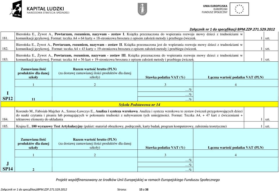KsiąŜka przeznaczona jest do wspierania rozwoju mowy dzieci z trudnościami w komunikacji językowej. Format: teczka A4 + 43 karty + 19-stronicowa broszura z opisem załoŝeń metody i przebiegu ćwiczeń.