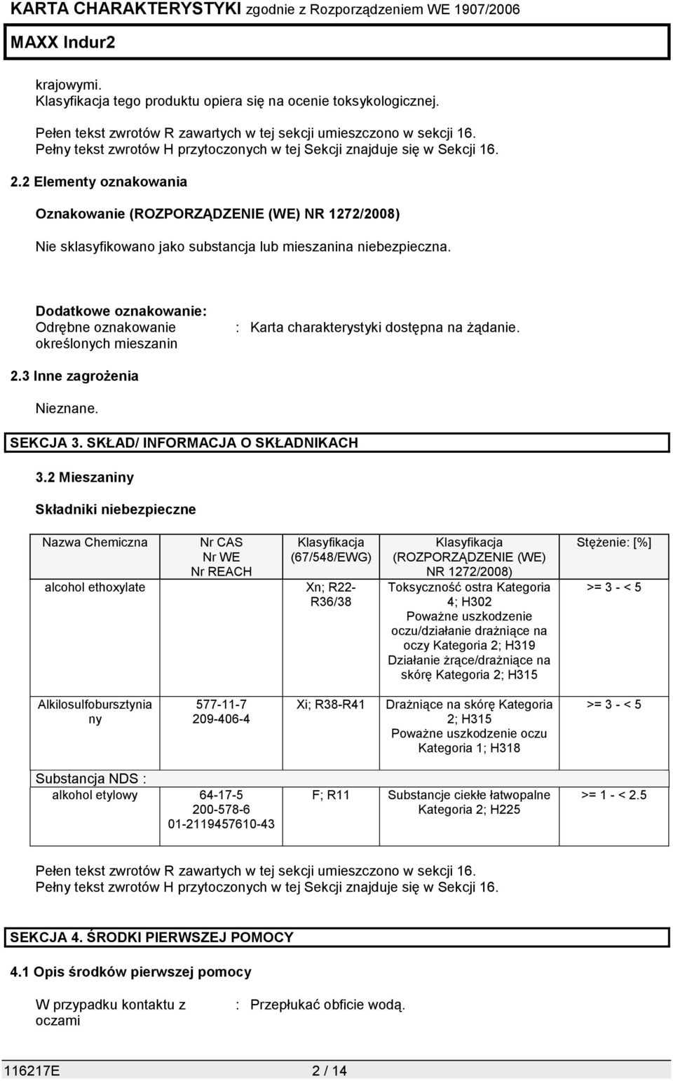 2 Elementy oznakowania Oznakowanie (ROZPORZĄDZENIE (WE) NR 1272/2008) Nie sklasyfikowano jako substancja lub mieszanina niebezpieczna.