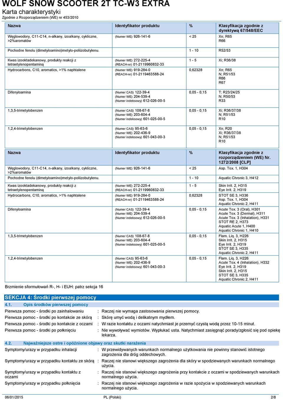 1-10 R52/53 Kwas izooktadekanowy, produkty reakcji z tetraetylenopentaminą (Numer WE) 272-225-4 (REACH-nr) 01-2119960832-33 Hydrocarbons, C10, aromatics, >1% naphtalene (Numer WE) 919-284-0